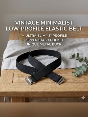 Vintage Minimalist Elastic Belt with Zipper Stash Pocket